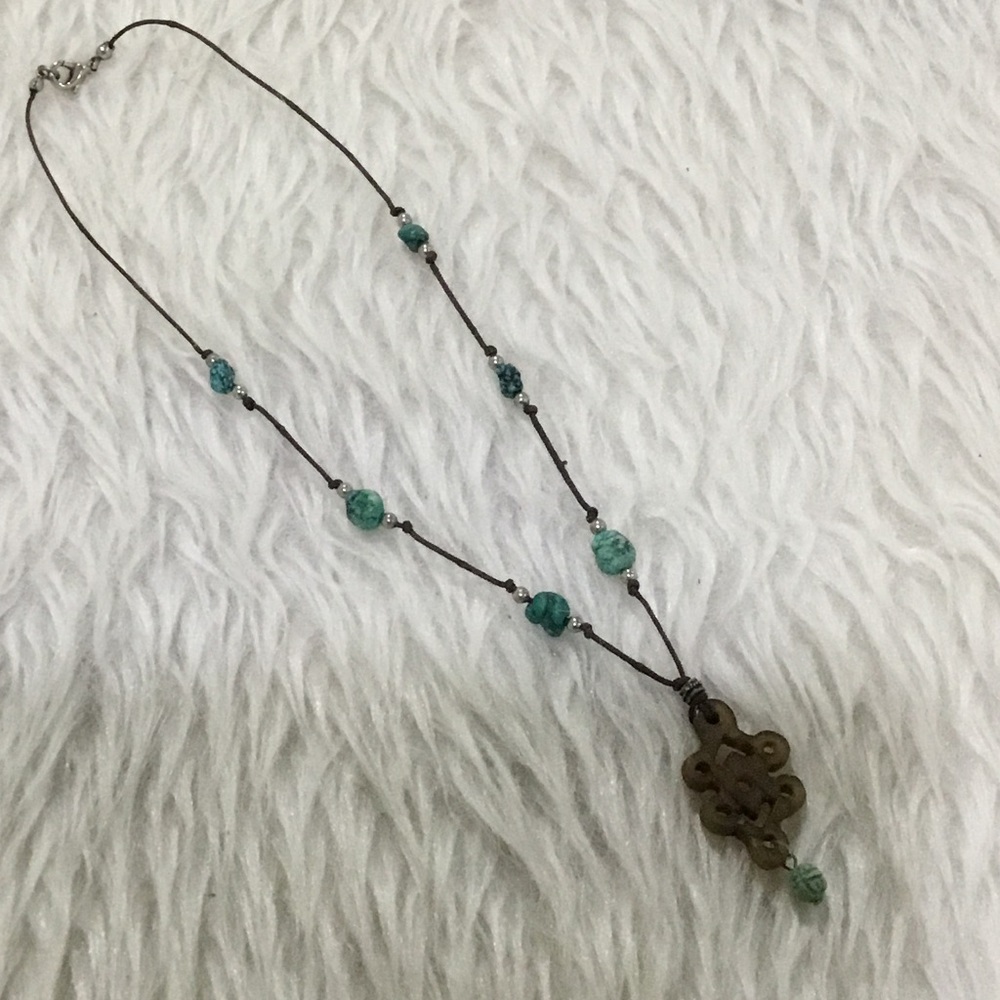 Boho carnelian and turquoise necklace - Picture 1 of 4